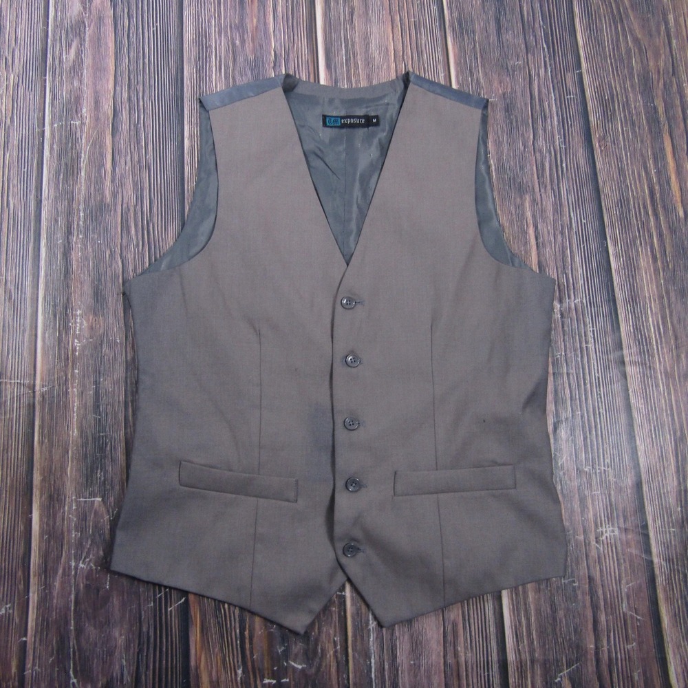 Suit Vest TM Exposure Mens M Gray Polyester 3 Piece Belted Formal Waistcoat